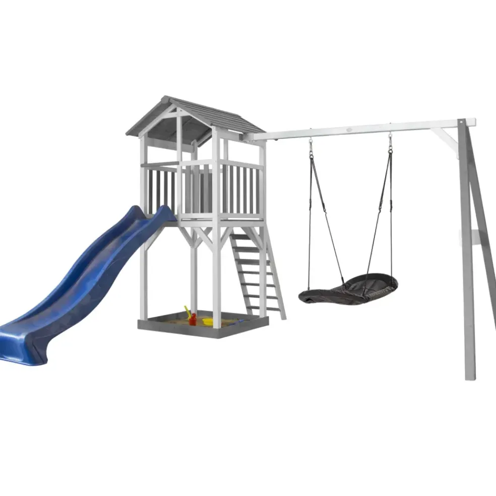 Aire de jeu Beach Tower Axi avec 1 balançoire Nid ovale et toboggan bleu