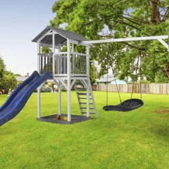 Aire de jeu Beach Tower Axi avec 1 balançoire Nid ovale et toboggan bleu
