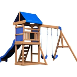 Aire de jeux 2 balançoires toboggan bleu Aurora Backyard Discovery