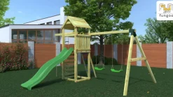 Aire de jeux avec échelle à corde et 2 balançoires Gaia de chez Fungoo