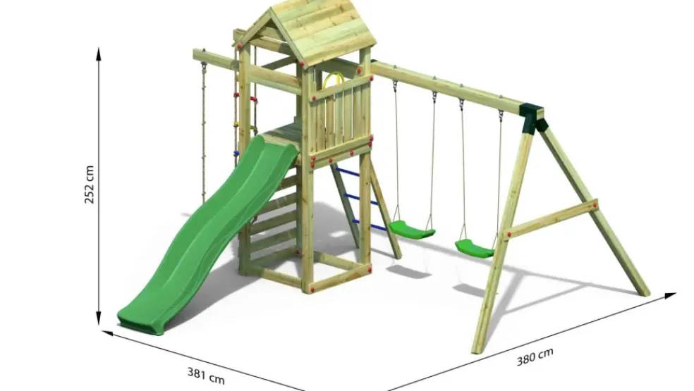 Aire de jeux avec échelle à corde et 2 balançoires Gaia de chez Fungoo