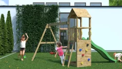 Aire de jeux avec toboggan et 2 balançoires Flappi de chez Fungoo