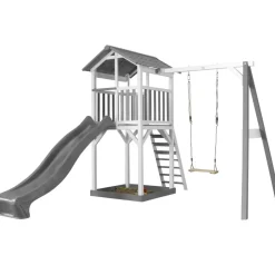 Aire de jeux Beach Tower Axi - 1 balançoire bois et toboggan bleu