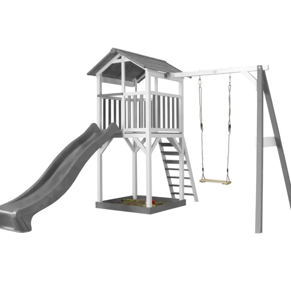 Aire de jeux Beach Tower Axi - 1 balançoire bois et toboggan bleu