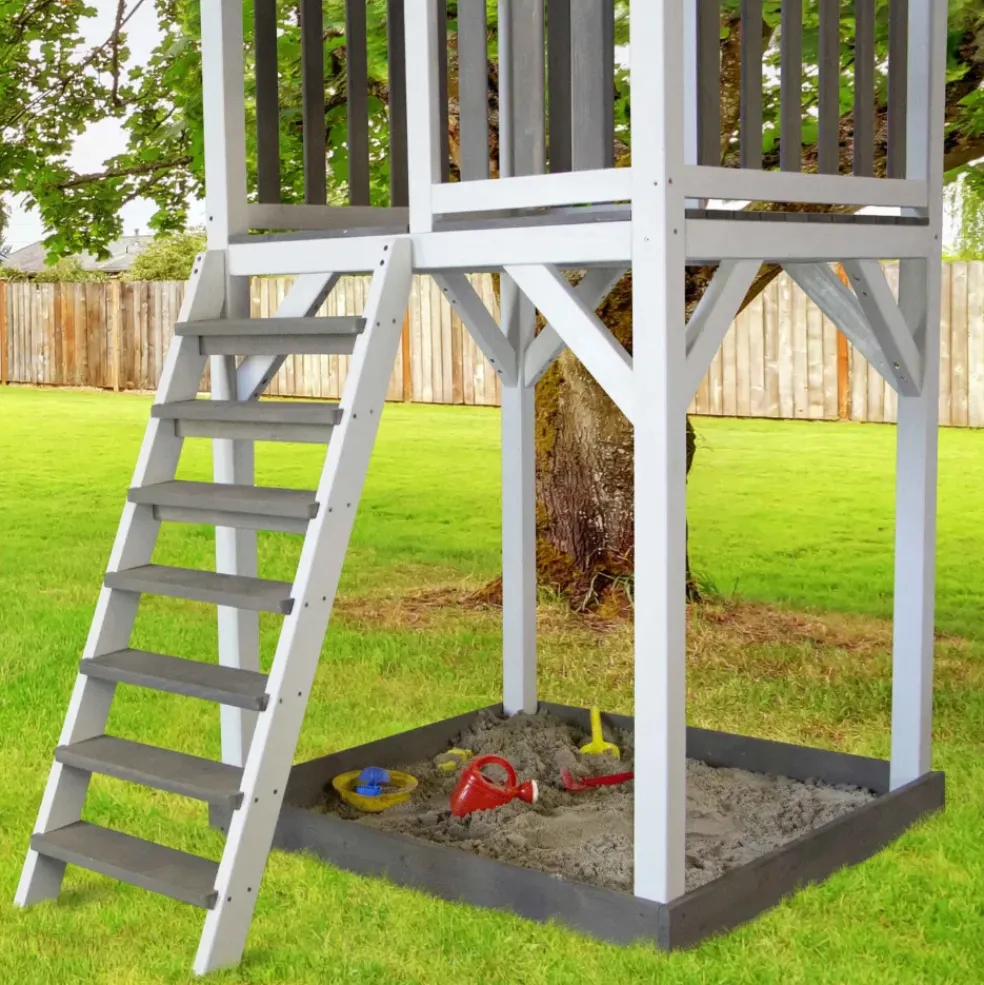Aire de jeux Beach Tower Axi - 1 balançoire bois et toboggan bleu