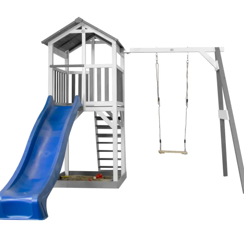 Aire de jeux Beach Tower Axi - 1 balançoire bois et toboggan bleu
