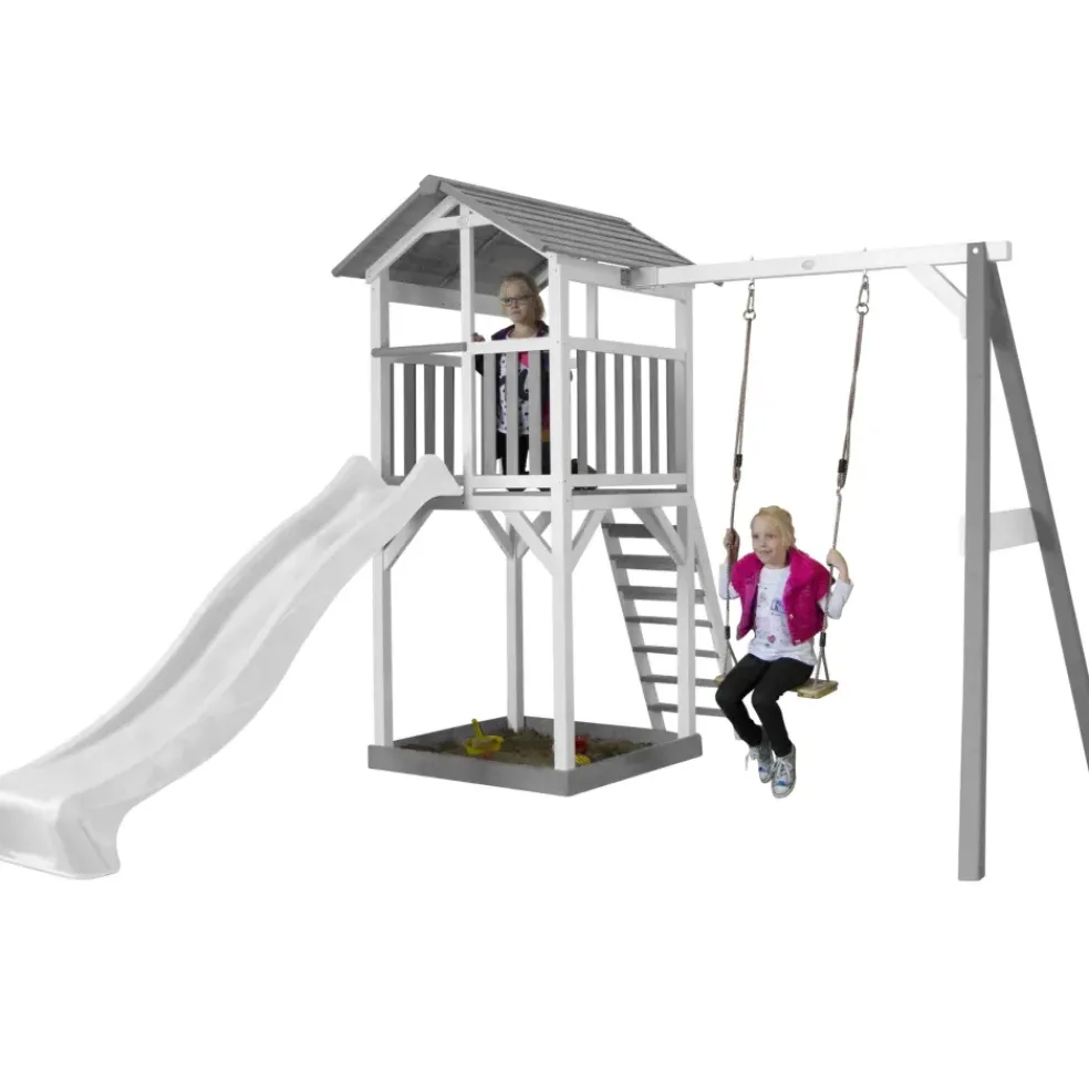 Aire de jeux Beach Tower Axi - 1 balançoire bois et toboggan bleu