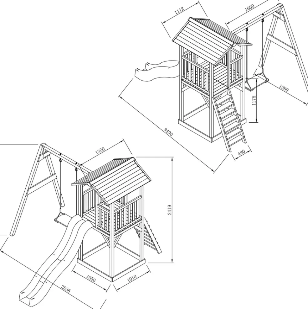 Aire de jeux Beach Tower Axi - 1 balançoire bois et toboggan bleu