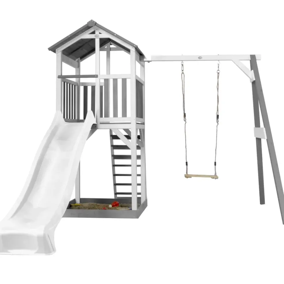Aire de jeux Beach Tower Axi - 1 balançoire bois et toboggan bleu