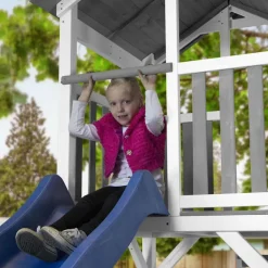 Aire de jeux Beach Tower Axi - 1 balançoire bois et toboggan bleu