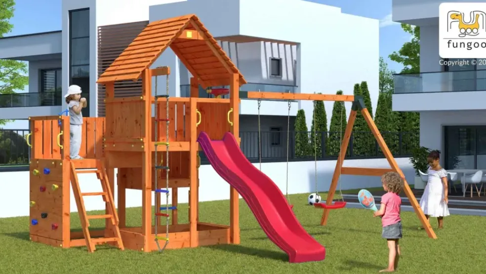 Aire de jeux Big Leader Move avec toboggan et 2 balançoires de Fungoo