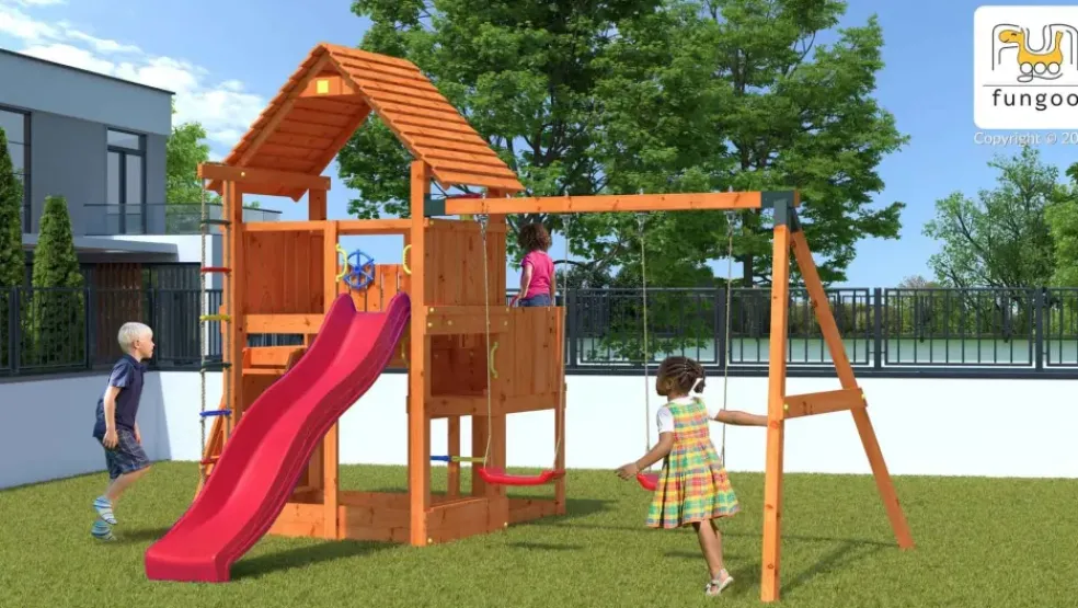 Aire de jeux Big Leader Move avec toboggan et 2 balançoires de Fungoo