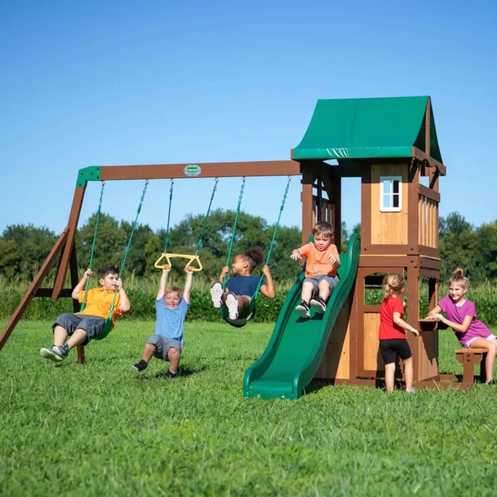 Aire de jeux en bois avec balançoires et toboggan Lakewoodde Backyard