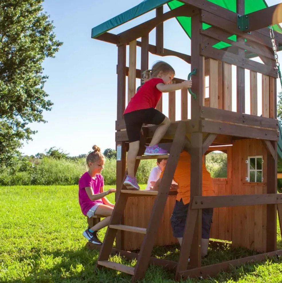 Aire de jeux en bois avec balançoires et toboggan Lakewoodde Backyard