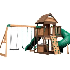 Aire de jeux en bois avec toboggan droit et tubulaire Cedar Cove Backyard