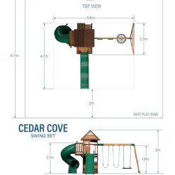 Aire de jeux en bois avec toboggan droit et tubulaire Cedar Cove Backyard
