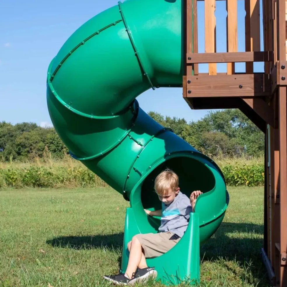 Aire de jeux en bois avec toboggan droit et tubulaire Cedar Cove Backyard