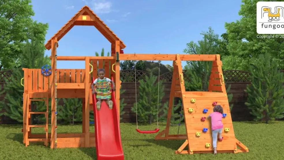 Aire de jeux en bois Big Leader Spider multifonctions de chez Fungoo
