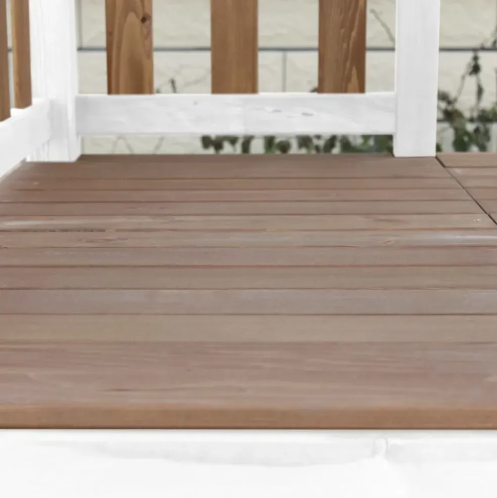 Aire de jeux en bois blanc/marron avec 2 balançoires et toboggan bleu Beach Tower Axi