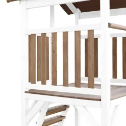 Aire de jeux en bois blanc/marron avec 2 balançoires et toboggan bleu Beach Tower Axi