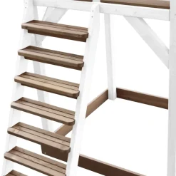 Aire de jeux en bois blanc/marron avec 2 balançoires et toboggan blanc Beach Tower Axi