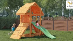 Aire de jeux en bois Buffalo avec mur d'escalade et toboggan de Fungoo