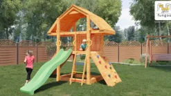 Aire de jeux en bois Buffalo avec mur d'escalade et toboggan de Fungoo