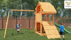 Aire de jeux en bois Buffalo avec 2 balançoires et toboggan de Fungoo
