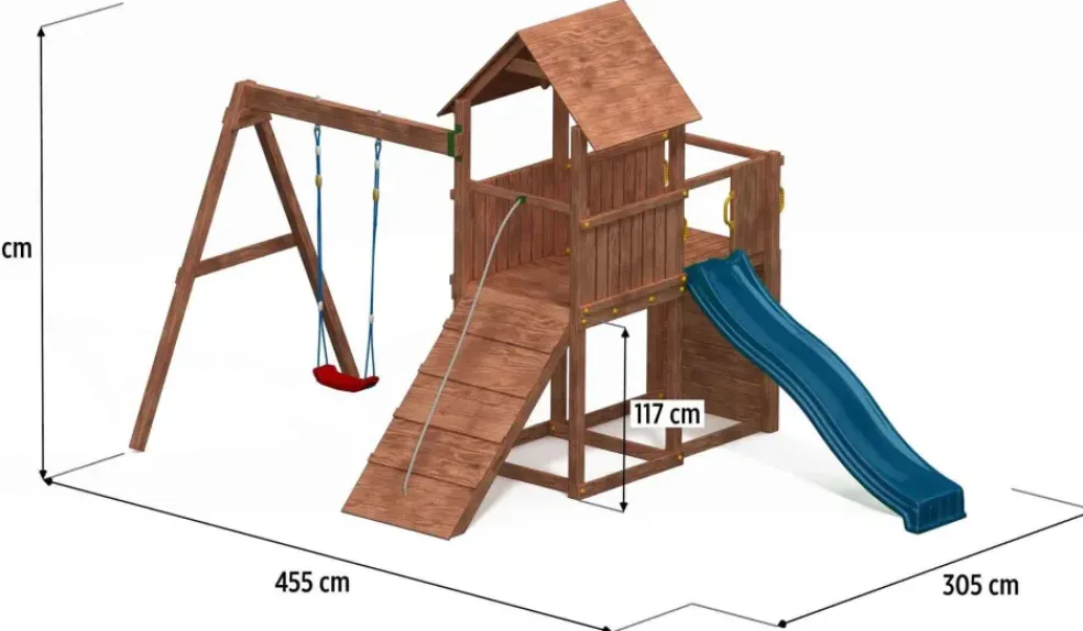 Aire de jeux en bois Carol3 avec toboggan et 1 balançoire de Fungoo