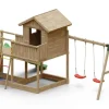 Aire de jeux en bois Galaxy L avec toboggan et maison de chez Fungoo