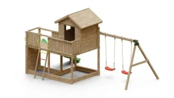Aire de jeux en bois Galaxy L avec toboggan et maison de chez Fungoo