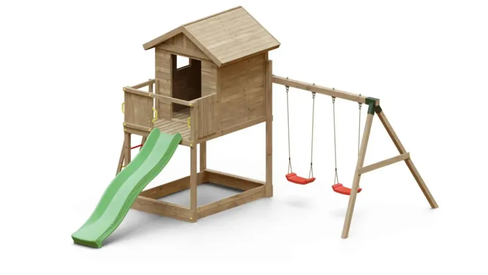 Aire de jeux en bois Galaxy S avec toboggan et maison de chez Fungoo