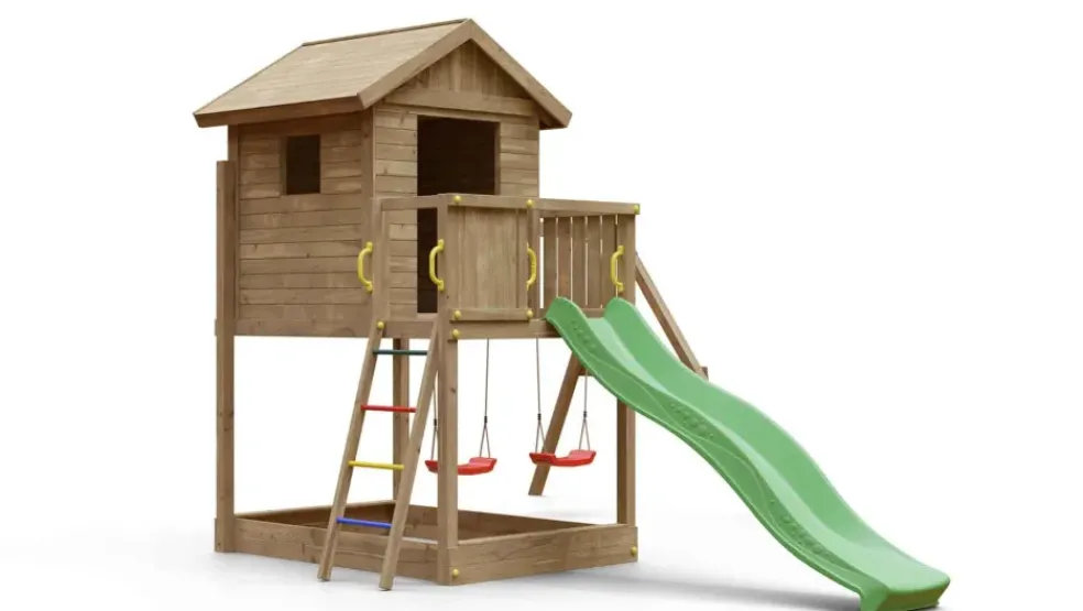Aire de jeux en bois Galaxy S avec toboggan et maison de chez Fungoo