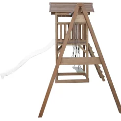 Aire de jeux en bois marron avec 2 balançoires et toboggan blanc Beach Tower Axi