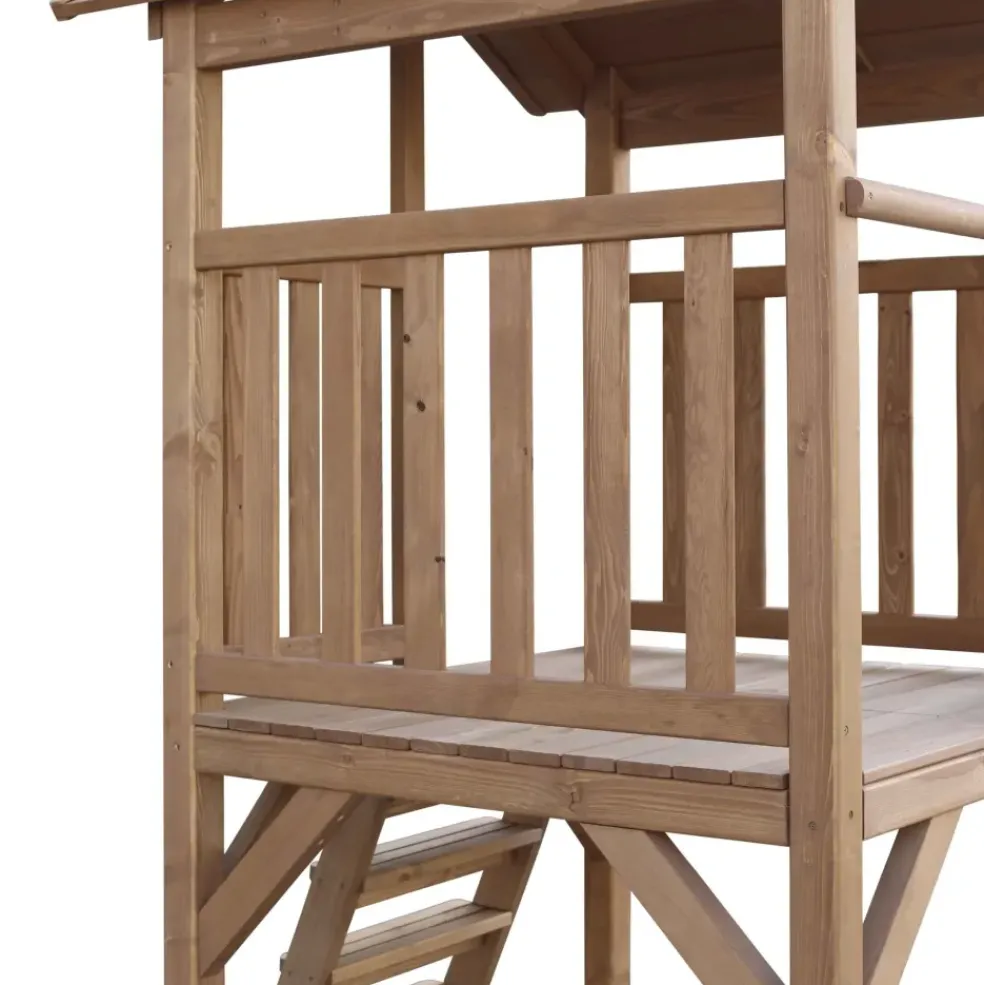 Aire de jeux en bois marron avec 2 balançoires et toboggan blanc Beach Tower Axi