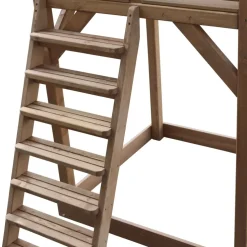 Aire de jeux en bois marron avec 2 balançoires et toboggan blanc Beach Tower Axi