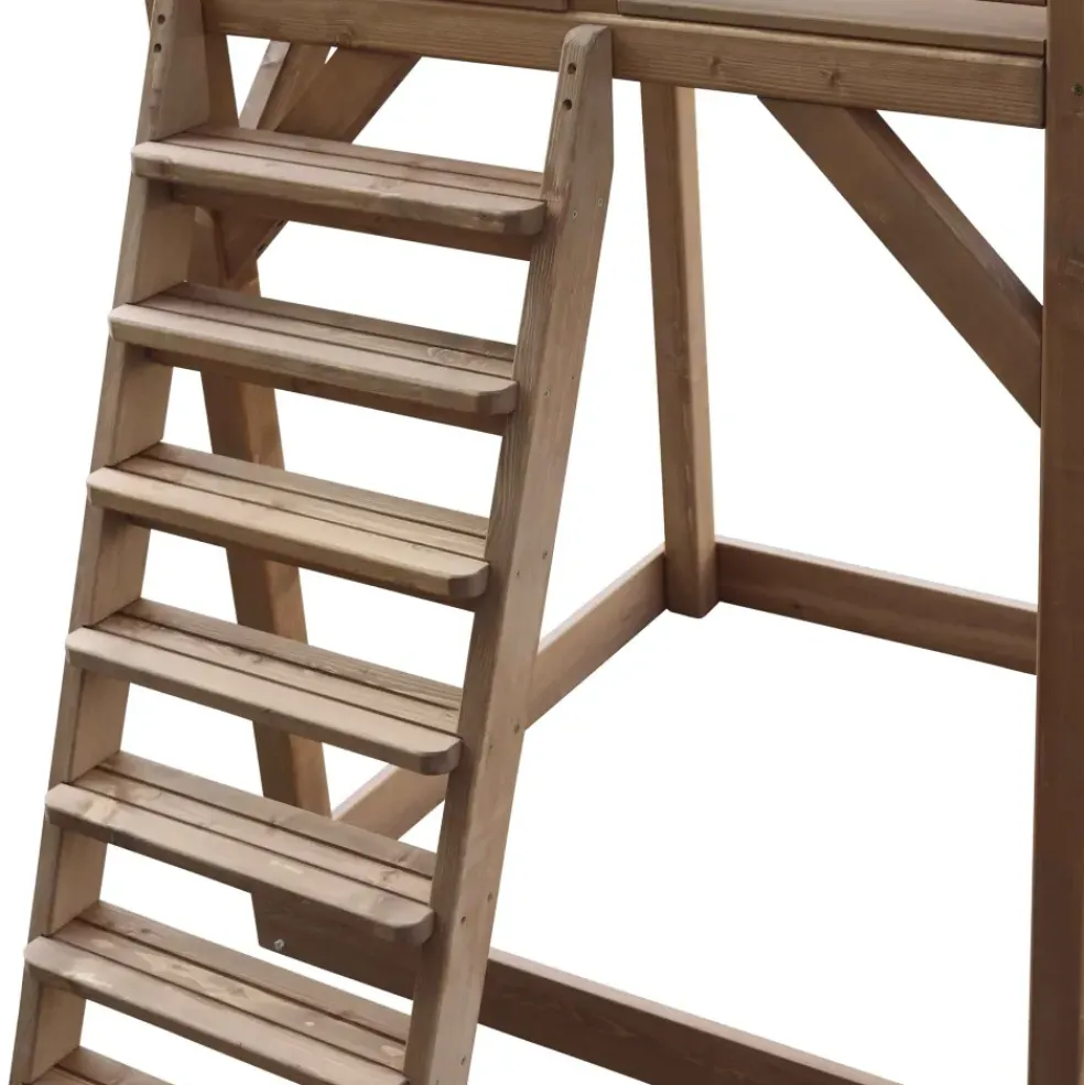 Aire de jeux en bois marron avec 2 balançoires et toboggan blanc Beach Tower Axi