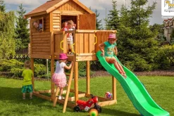 Aire de jeux en bois Myhouse avec toboggan et maison de chez Fungoo