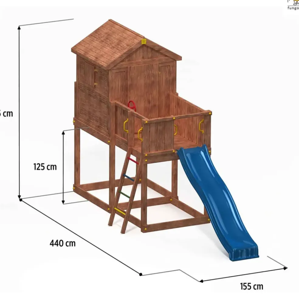 Aire de jeux en bois Myhouse avec toboggan et maison de chez Fungoo