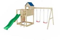 Aire de jeux en bois Treehouse spacieuse avec 2 balançoires de Fungoo