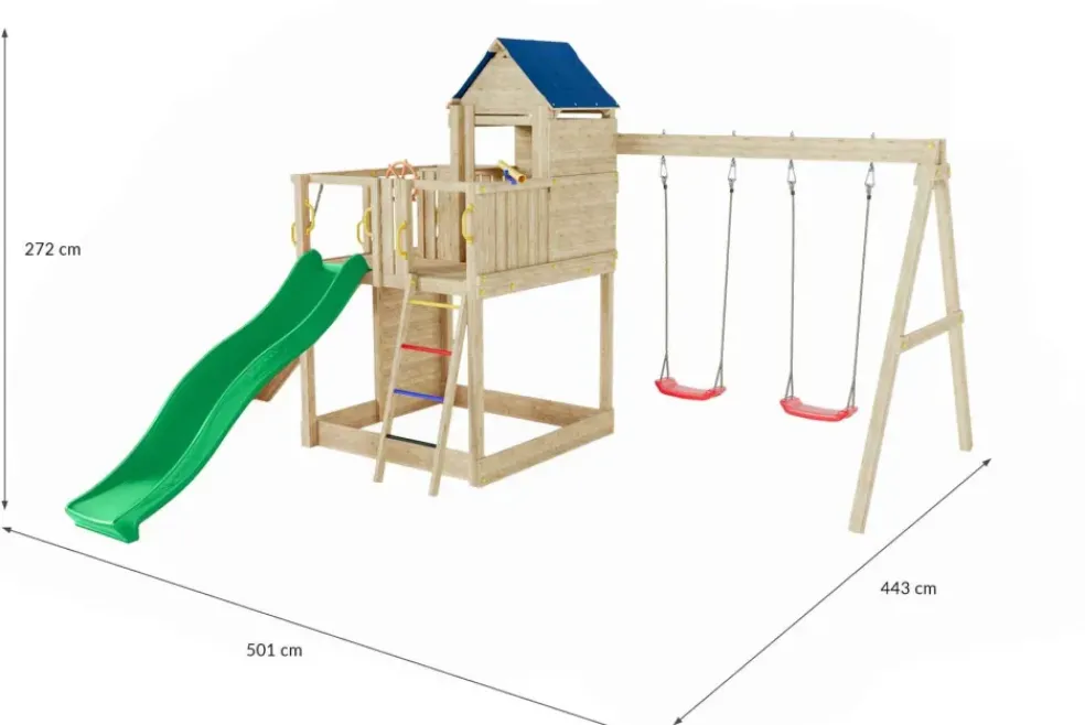Aire de jeux en bois Treehouse spacieuse avec 2 balançoires de Fungoo