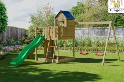 Aire de jeux en bois Treehouse spacieuse avec 2 balançoires de Fungoo