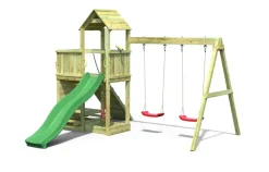 Aire de jeux Floppi en bois avec une table et 2 balançoires de Fungoo