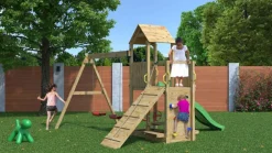 Aire de jeux Floppi en bois avec une table et 2 balançoires de Fungoo