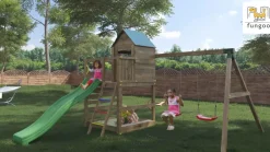 Aire de jeux Jarcas en bois avec cabane et 2 balançoires de Fungoo