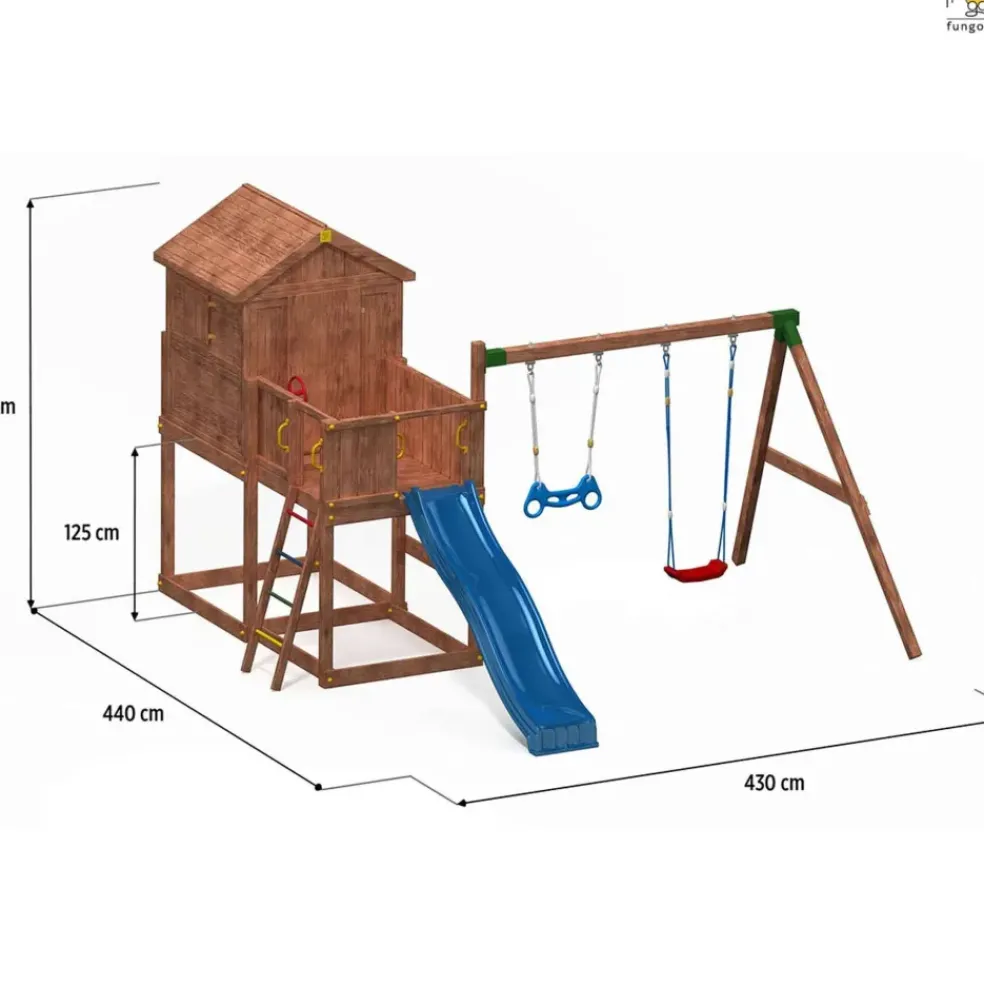Aire de jeux MyHouse Move avec cabane, balançoire, toboggan de Fungoo