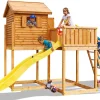 Aire de jeux Myside avec toboggan, cabane et terrasse de chez Fungoo