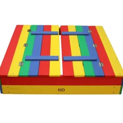 Bac à sable en bois multicolor avec couvercle et banc intégré Ella Axi