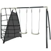 Balançoire double avec mur d'escalade en métal anthracite et crème Axi