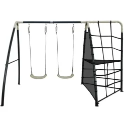 Balançoire double avec mur d'escalade en métal anthracite et crème Axi